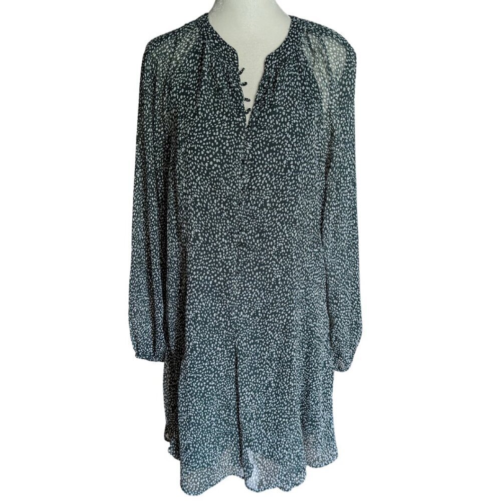 Joie Dress Womens Sz XS Green Balloon Sleeves Arctic Animal Spot Chiffon Flowy